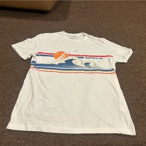 Nautica White Short-Sleeve Tee Blue Wave Orange Sun Graphic XXL